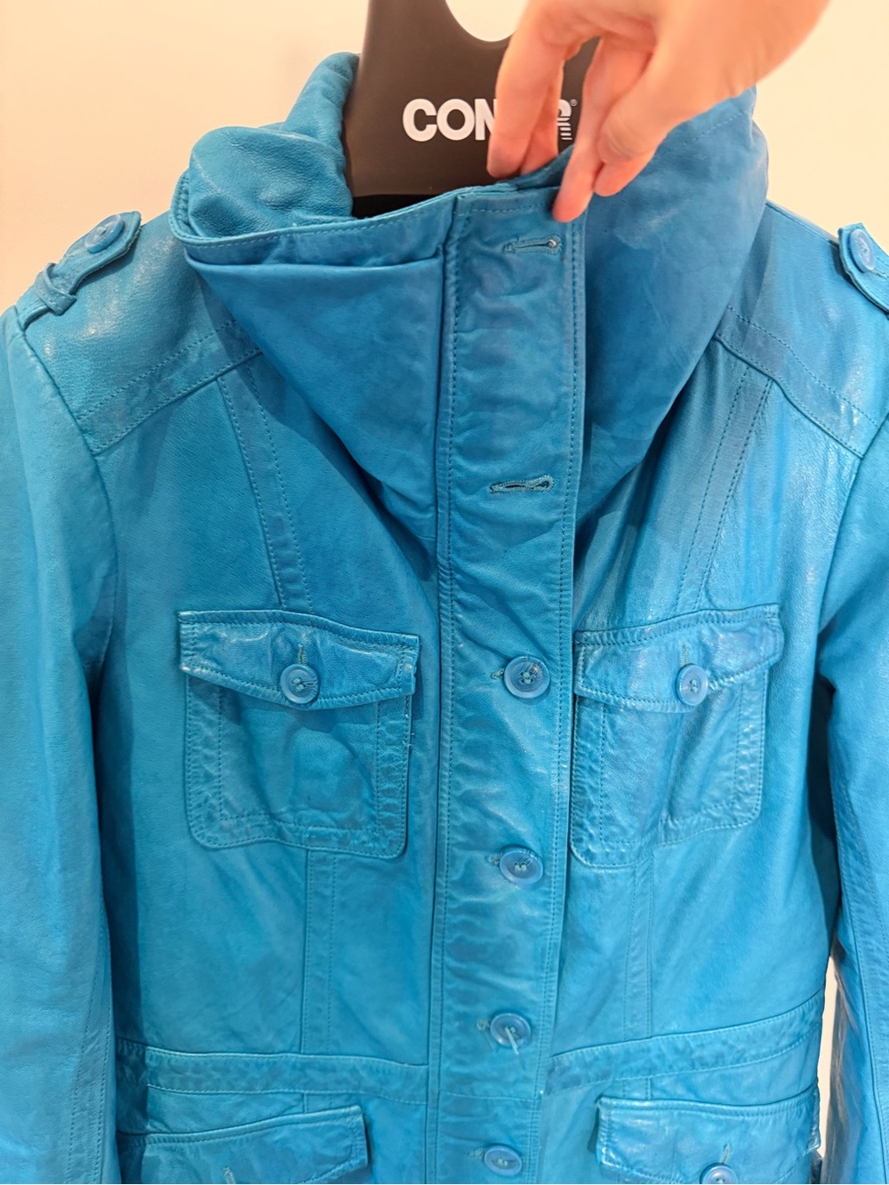 Danier Genuine Leather Turquoise Blue Utility Jacket Size Large - Picture 8 of 16